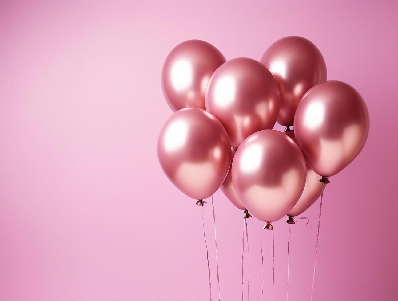 Pink and gold balloons with stars on pink background photo