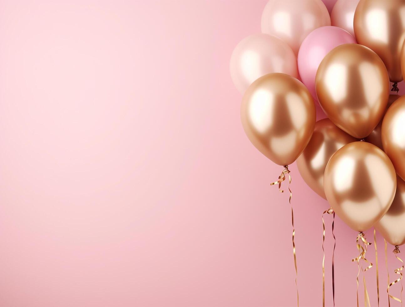 Pink and gold balloons with stars on pink background photo