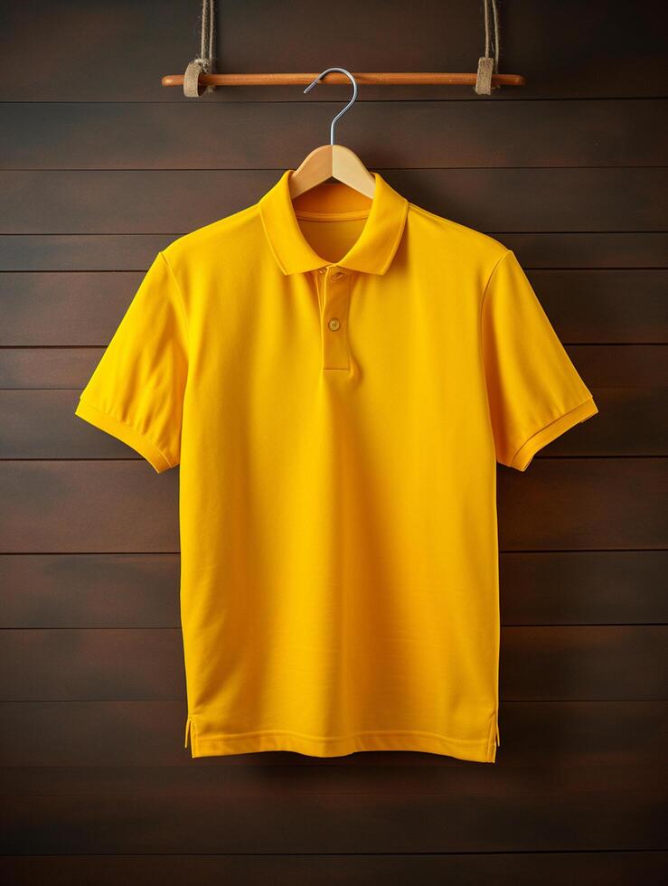 Hanging Polo tshirt with luxury background for mockup photo