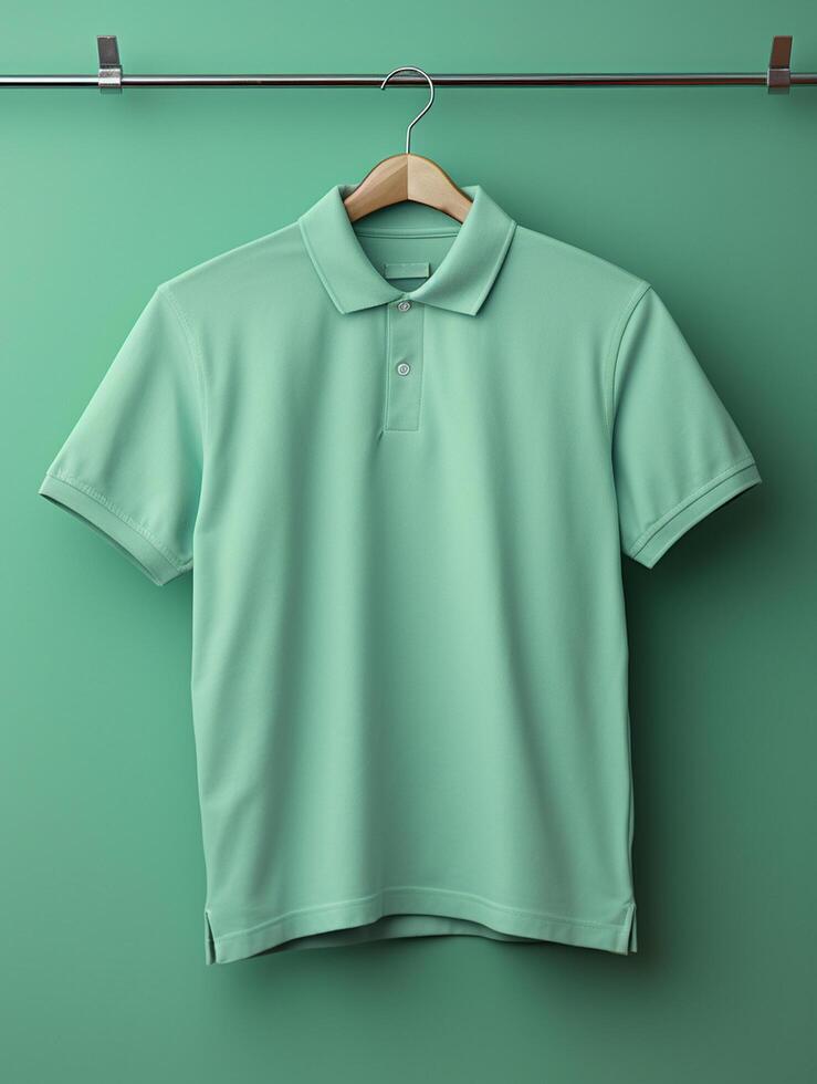 Hanging Polo tshirt with luxury background for mockup photo