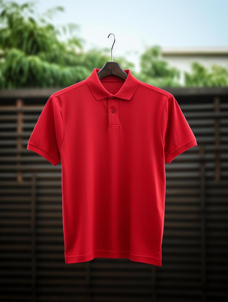 Hanging Polo tshirt with luxury background for mockup photo