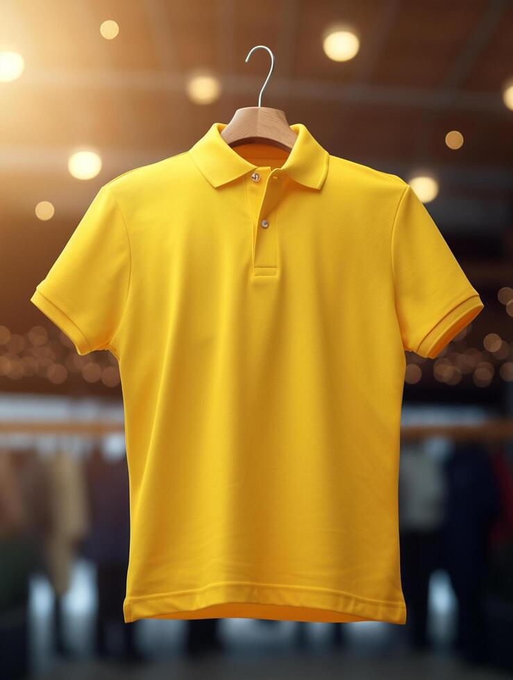 Hanging Polo tshirt with luxury background for mockup photo