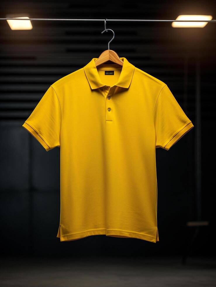 Hanging Polo tshirt with luxury background for mockup photo