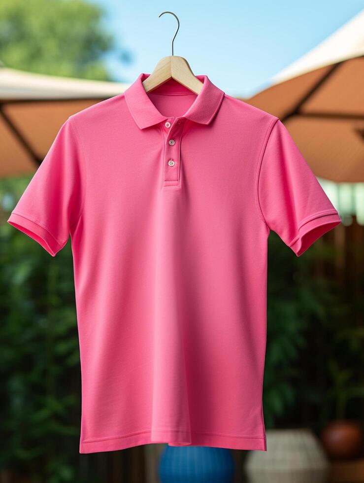 Hanging Polo tshirt with luxury background for mockup photo