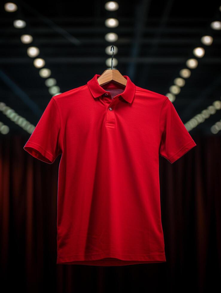 Hanging Polo tshirt with luxury background for mockup photo