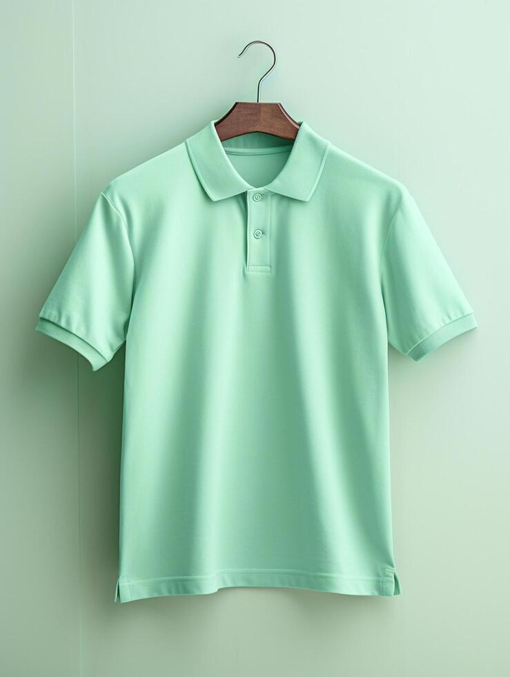 Hanging Polo tshirt with luxury background for mockup photo