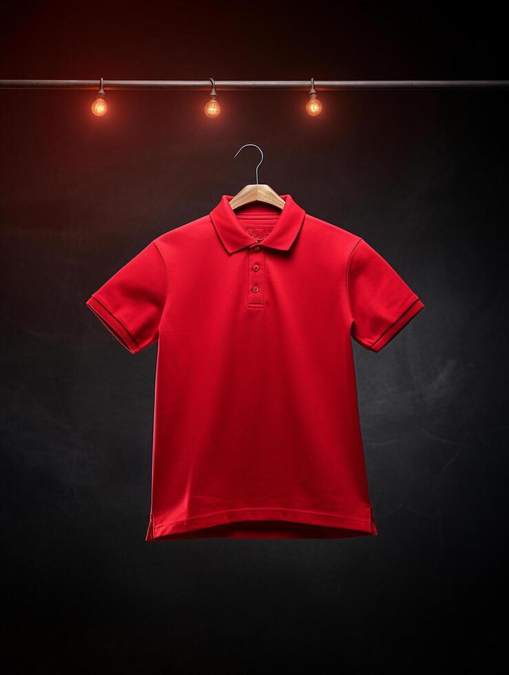 Hanging Polo tshirt with luxury background for mockup photo