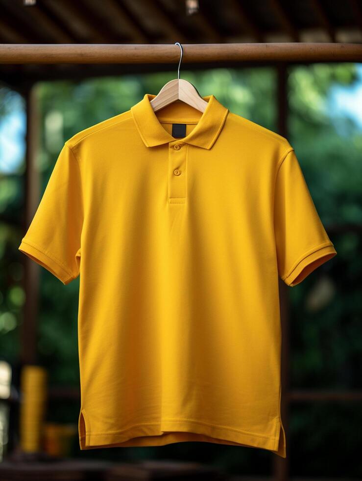 Hanging Polo tshirt with luxury background for mockup photo