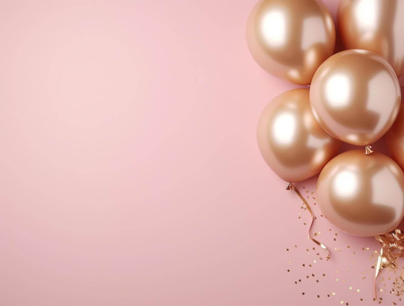 Pink and gold balloons with stars on pink background photo