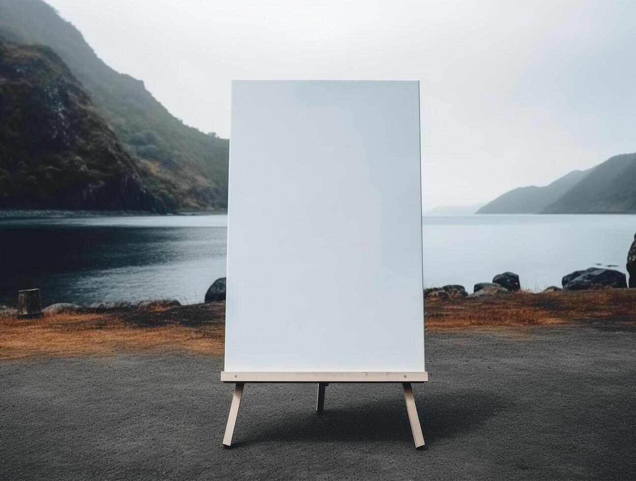 White blank roll up for mockup poster stands in shopping center background photo