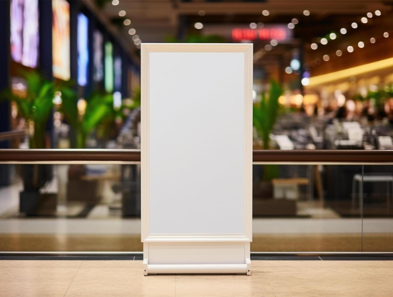 White blank roll up for mockup poster stands in shopping center background photo