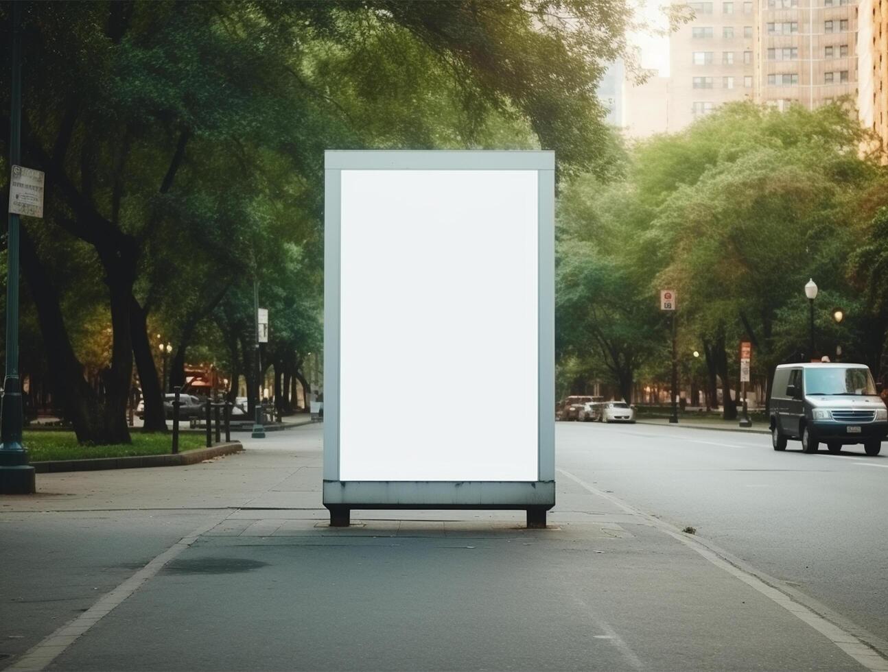 White blank roll up for mockup poster stands in shopping center background photo