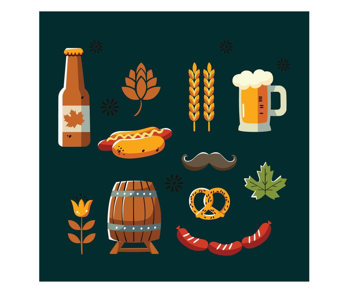 Pack Traditional Beer Elements Illustration vector