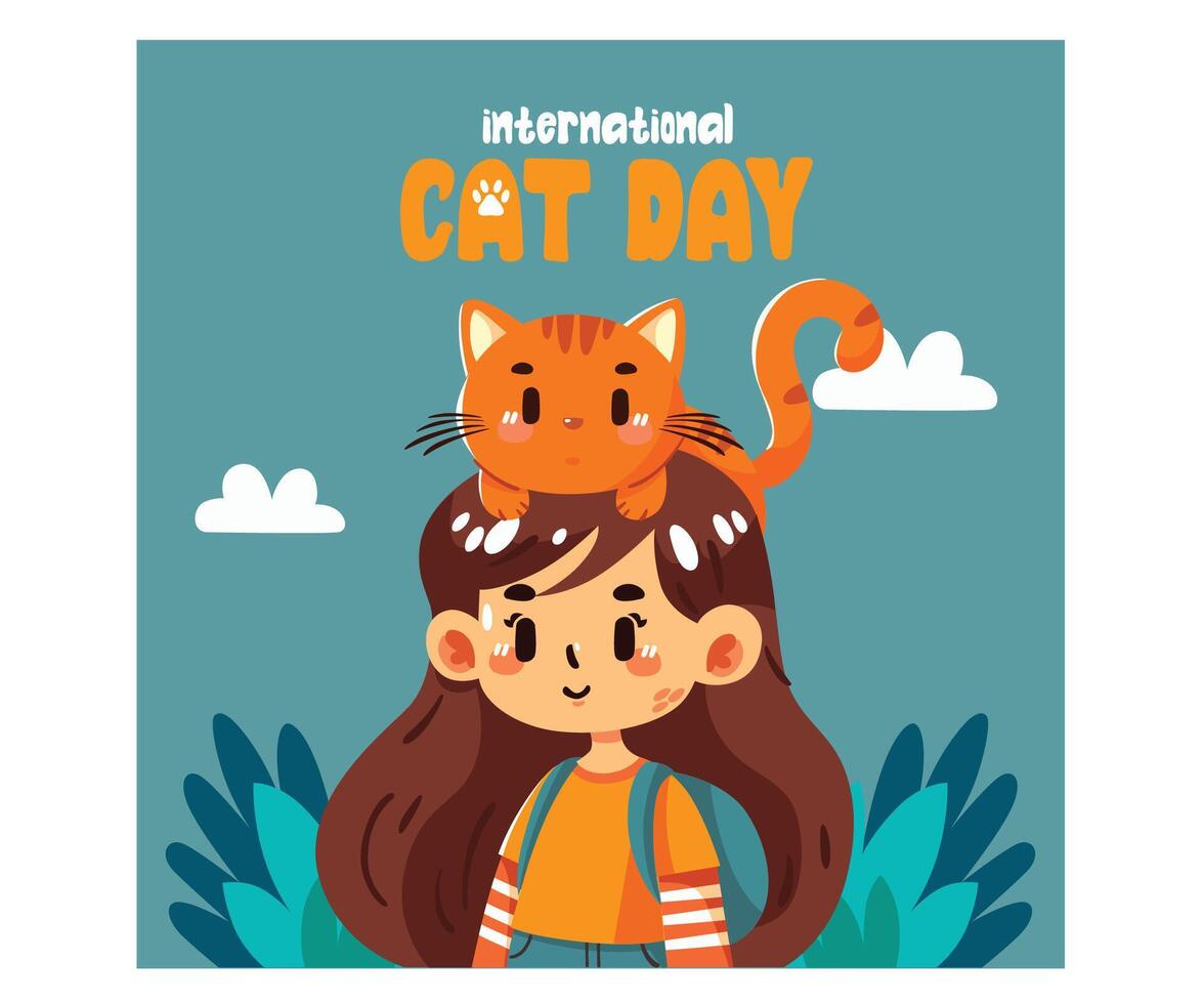 International Cat Day with Cat Woman Head Illustration vector