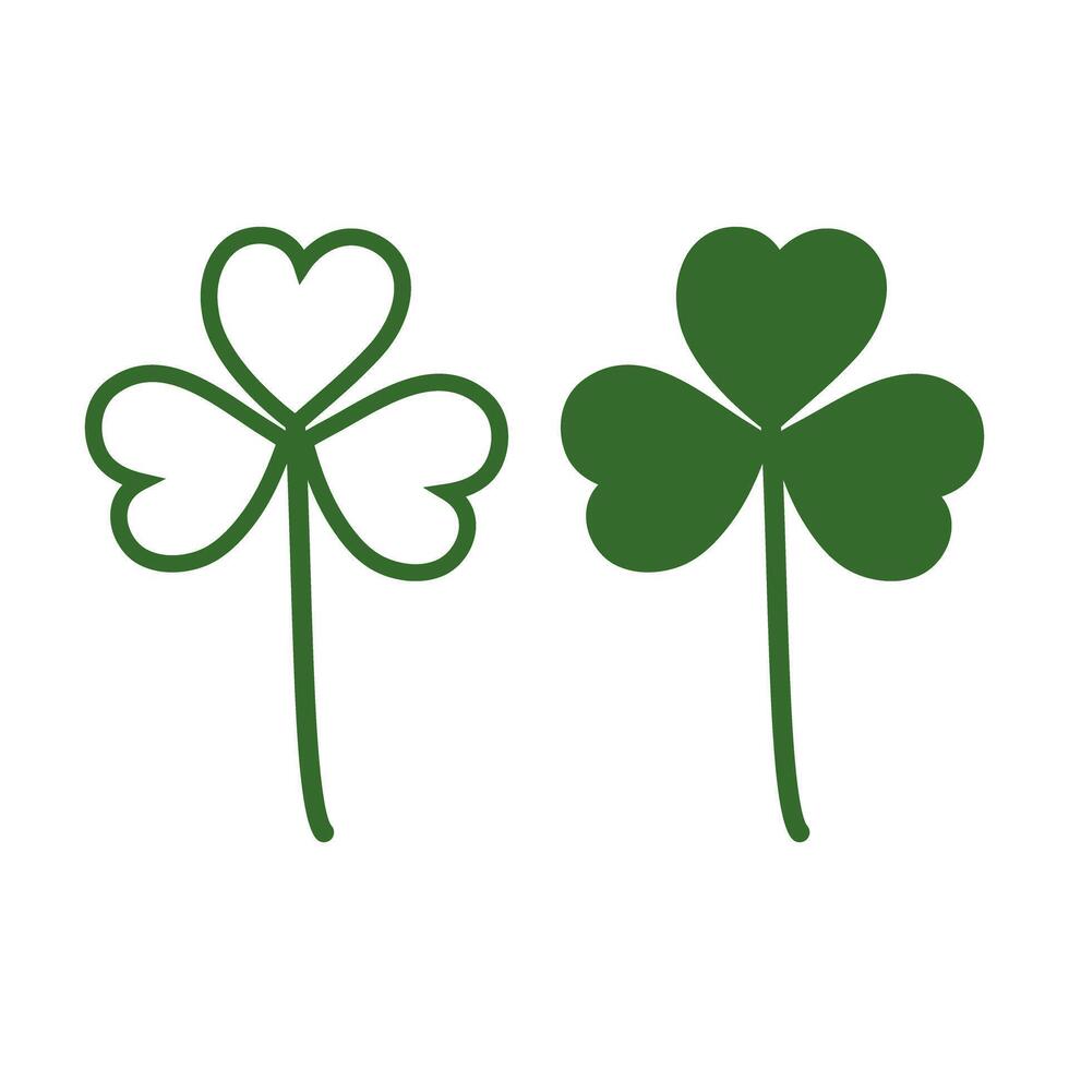 Silhouette and outline shamrock in trendy green Isolated on white Irish Independence Symbol Set of 2. Greetings cards, poster, banner, brochures, price tag, label or web, promo design concept vector