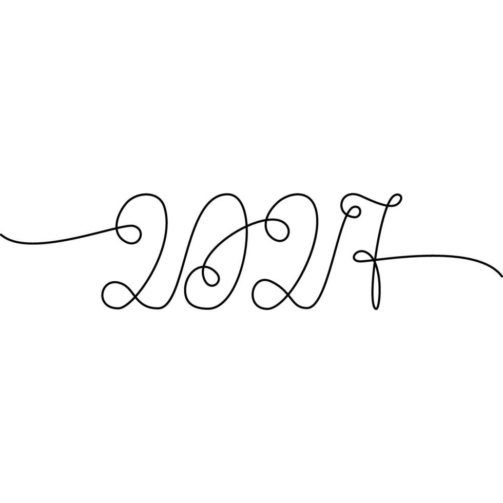 2027 Hand lettering date one continuous line. Isolated Christmas or New Year greeting design concept. . Transparent background. Cards, posters, banner, brochure, price, label or web, promo idea vector