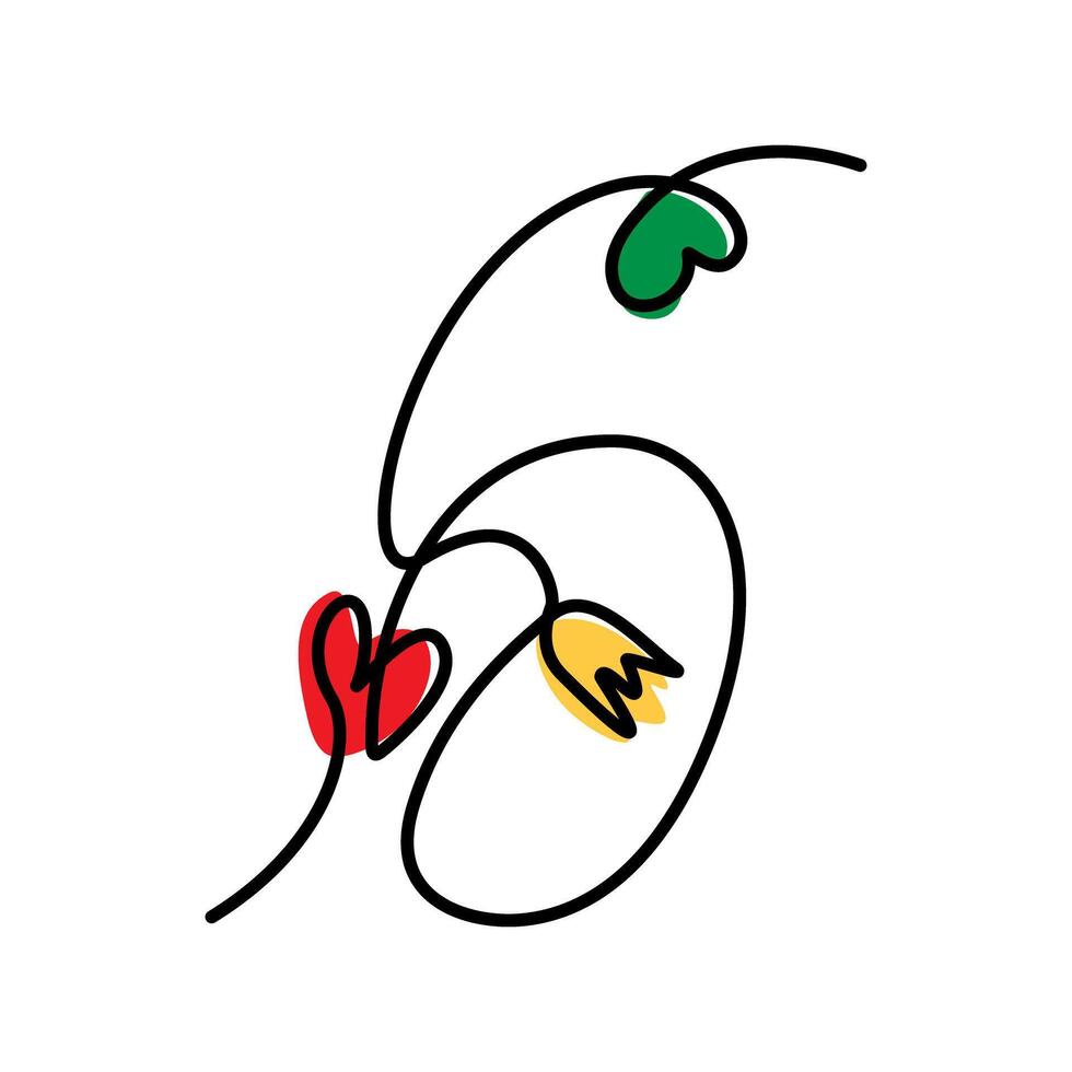 Hand drawn number 6 with flower and hearts Decorative one continuous line design concept. Line Art. Isolated EPS . Lettering, inscription cards, poster, banner, price, label or web, promo idea vector
