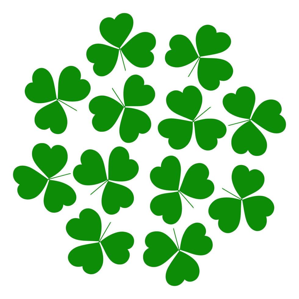 Shamrocks green in shape of circle Abstract round background isolated in white St Patricks Day idea. greetings cards, posters, banners, brochure, price tag, label or web, promo design concept vector