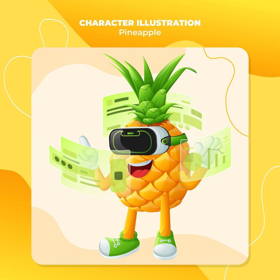 Cute pineapple character in metaverse vector