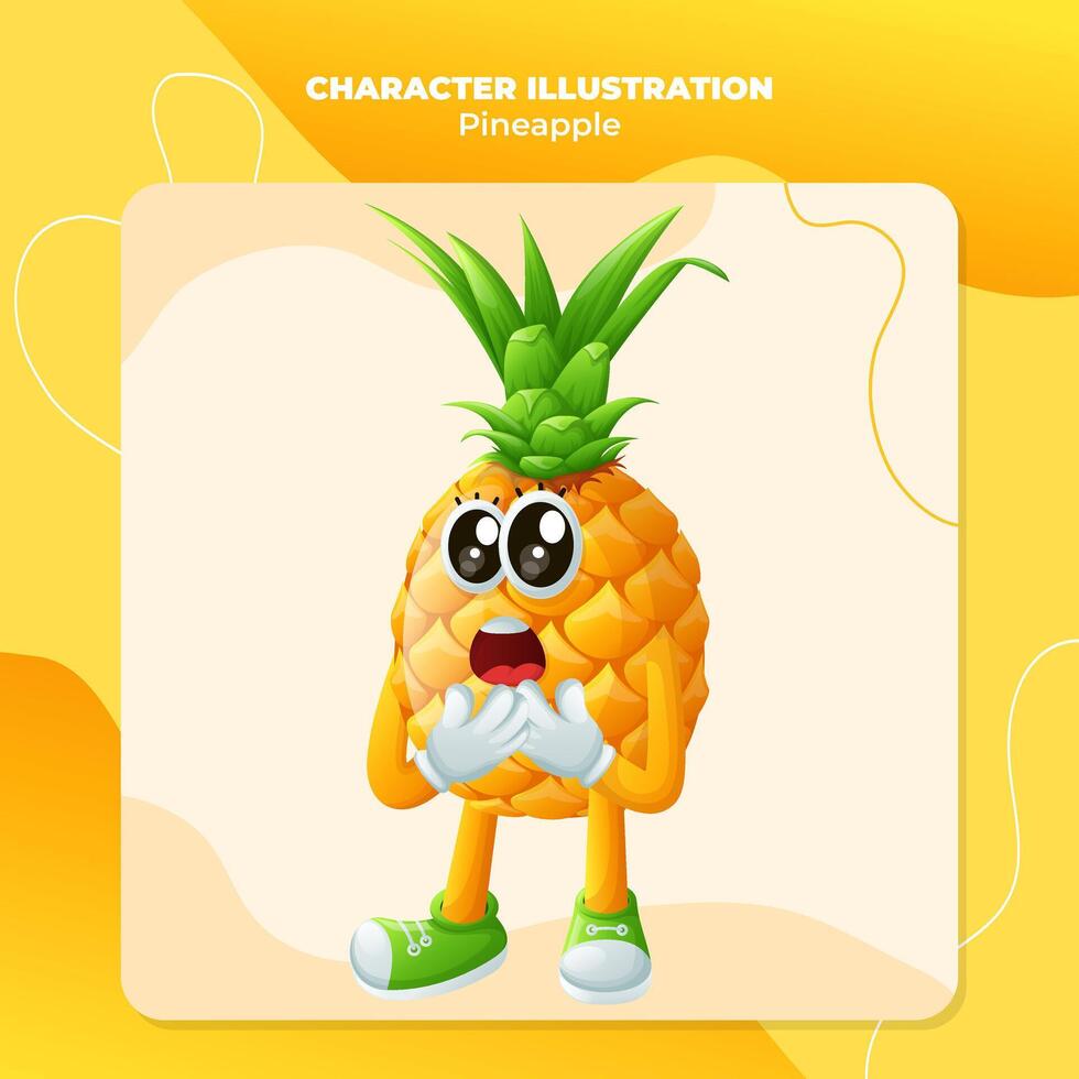 Cute pineapple character with a surprised face and open mouth vector
