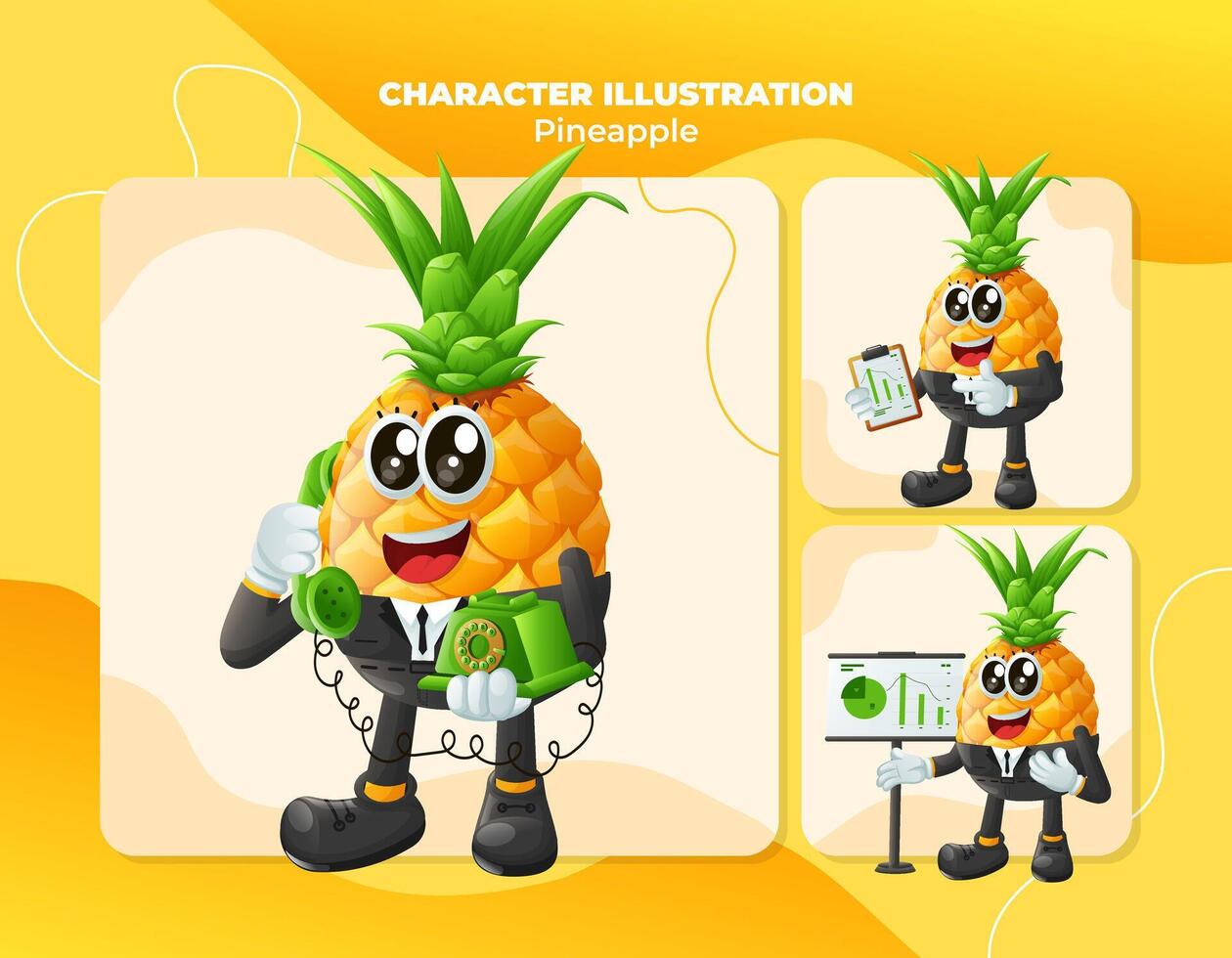 Cute pineapple characters at work vector
