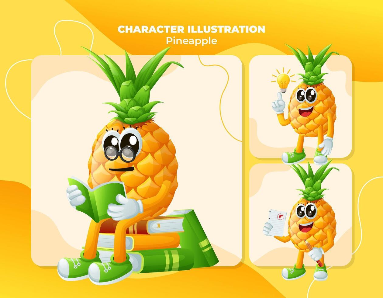 Cute pineapple characters being clever vector