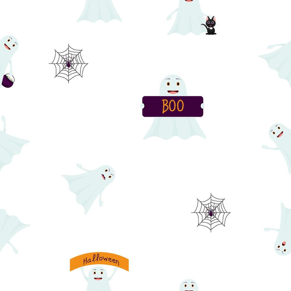 seamless pattern with different cute ghosts. Halloween. Drawing for printing. Illustration on a white background. vector