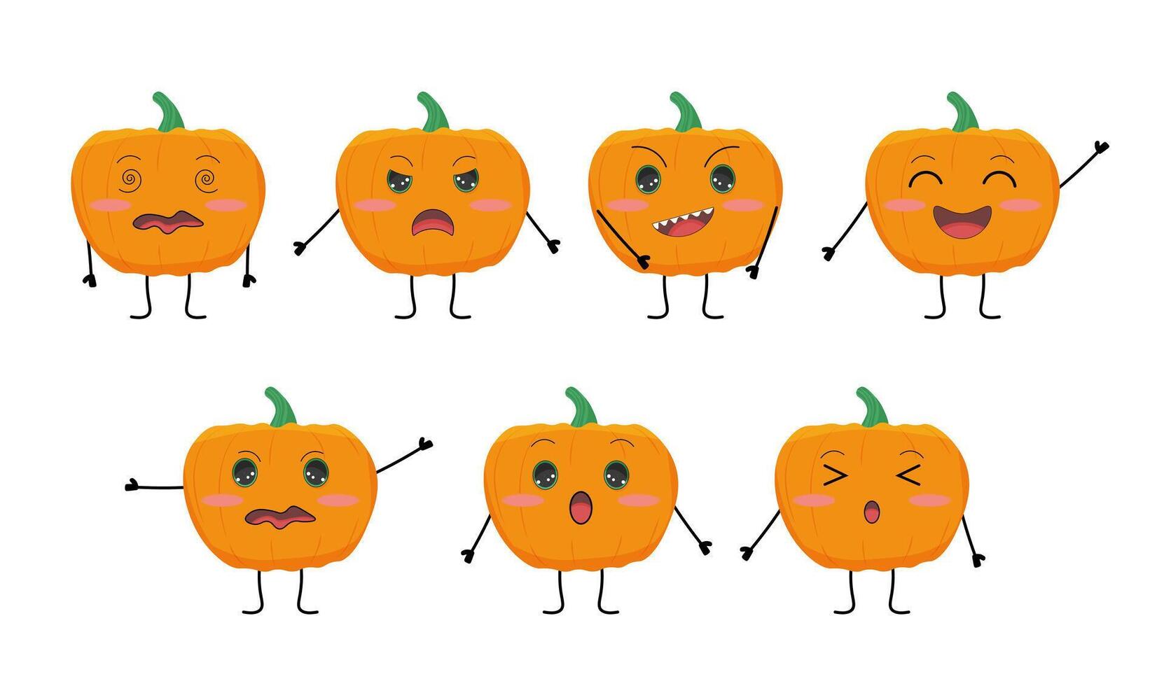 Pumpkin set. Cute set of pumpkin characters, white background. Halloween. different emotions vector