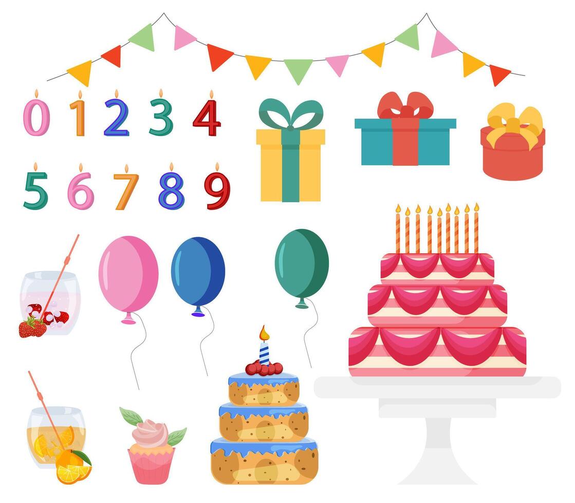 set of elements for a birthday celebration. illustration vector