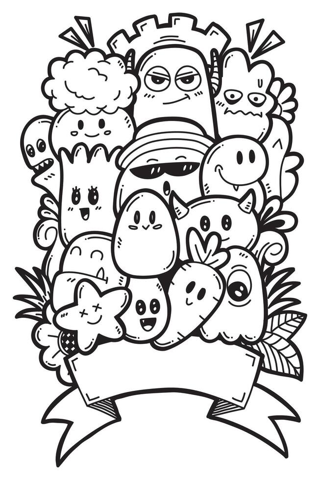 Hand drawn illustration, doodle monster, Hand drawn cartoon monster illustration, Cartoon crowd doodle hand drawn pattern, Doodle style. vector