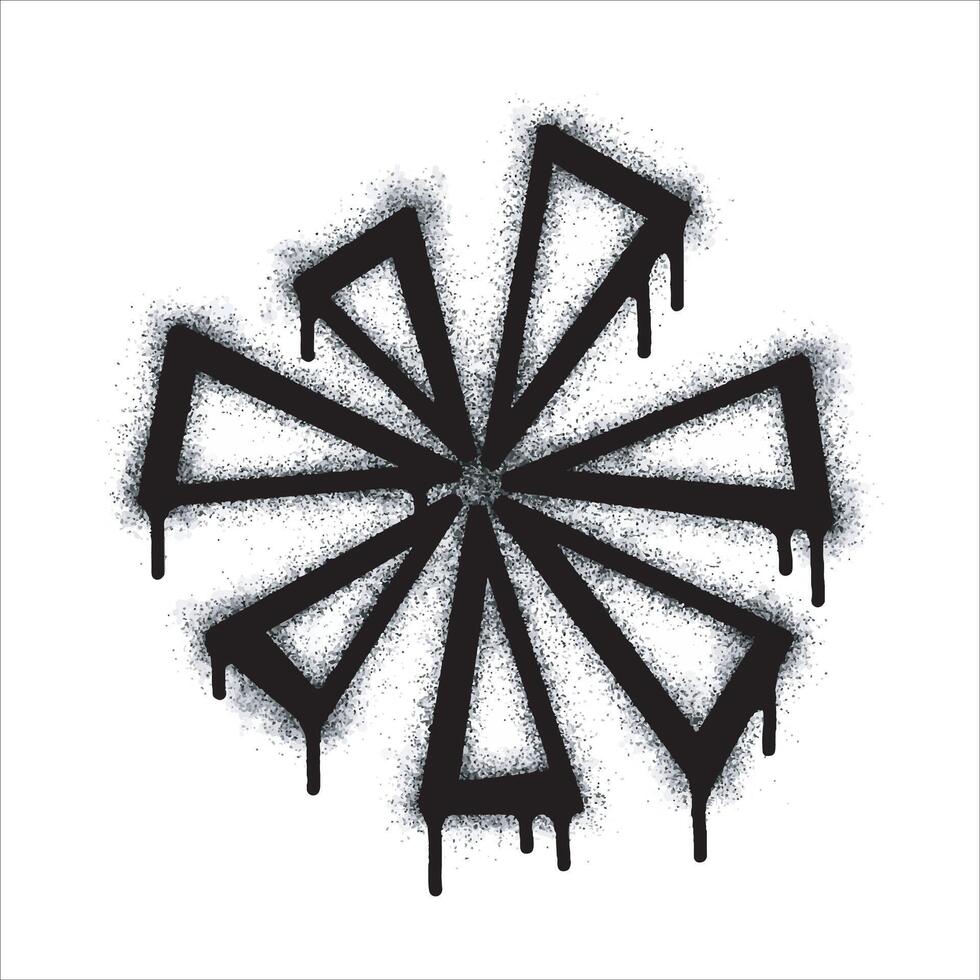 Spray starburst sign with graffiti arrows painted in black on white. Symbol of love falling fireworks in the heart. isolated on white background. vector