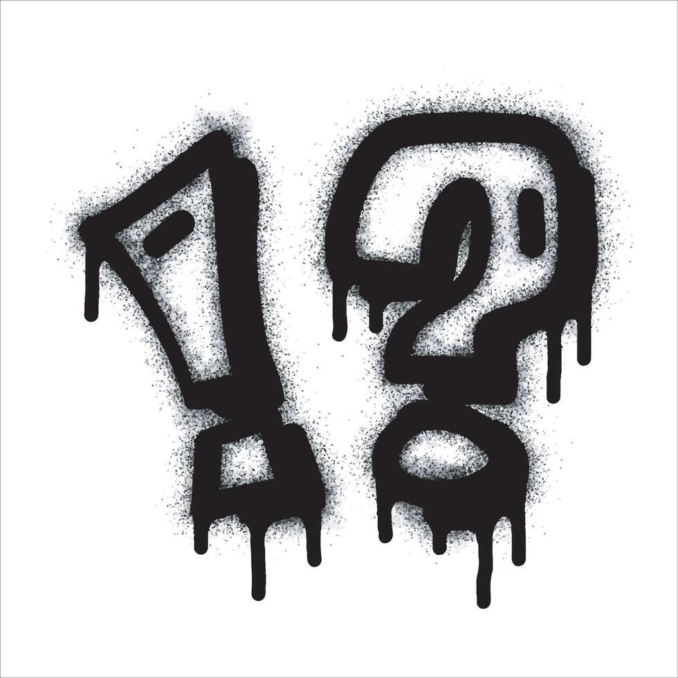Spray Paint Graffiti question mark, exclamation mark Sprayed icon isolated on white background. graffiti No symbol Warning sign with overspray in black on white. vector