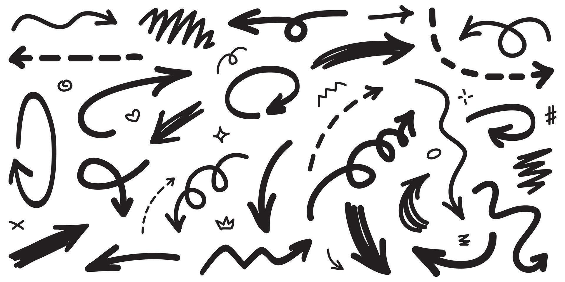 set of hand drawn arrows . doodle design elements. Illustration on white background.for business infographic, banner, web and concept design. vector