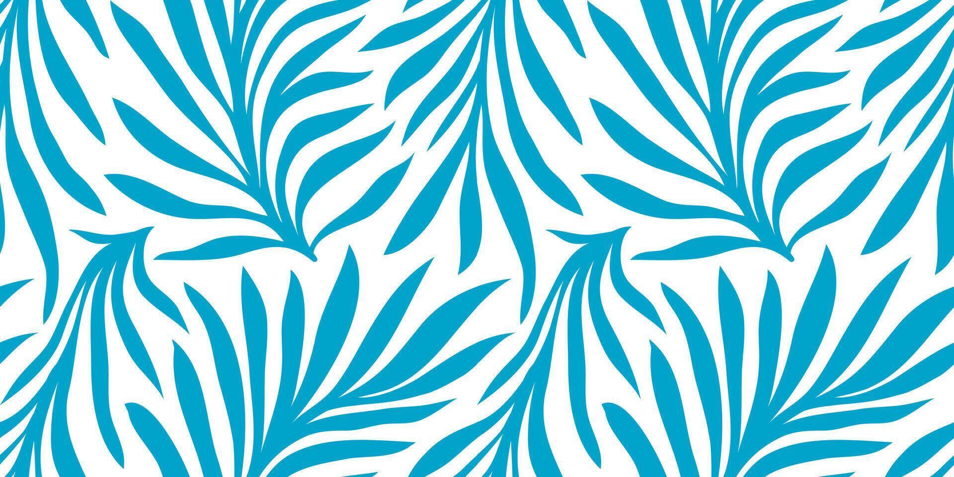 Seamless groovy leaf pattern. Cute palm leaves on white blue background. Summer abstract floral textile vintage print. Trendy garden ornaments are perfect for summer fabric patterns. vector