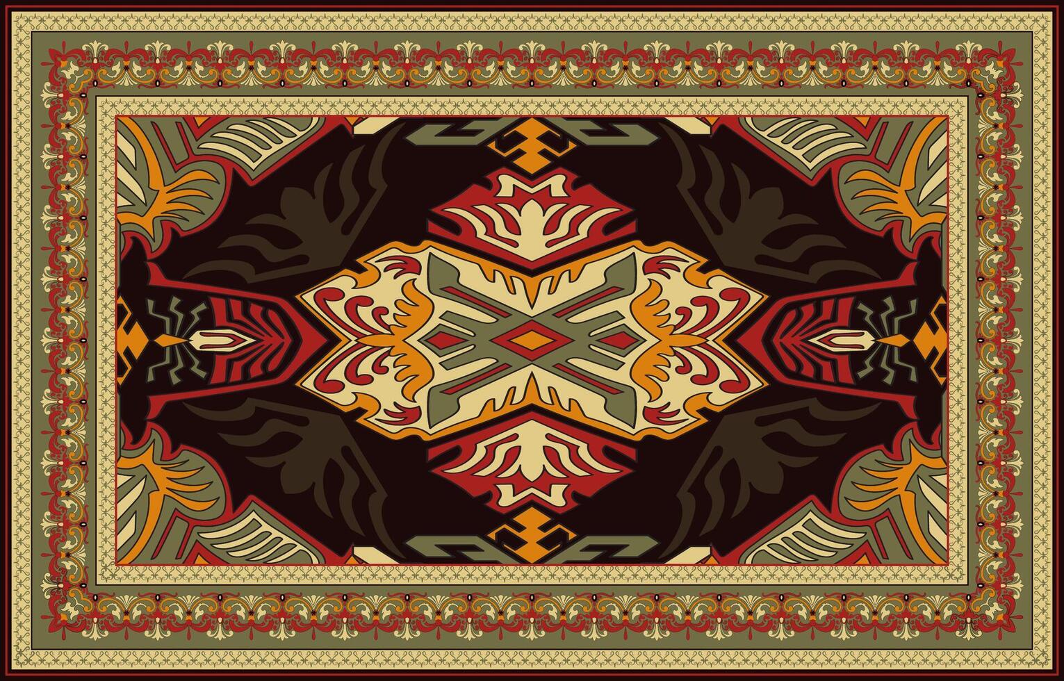 abstract chinese carpet Mysterious old rug, abstract pattern of fire and battle. vector