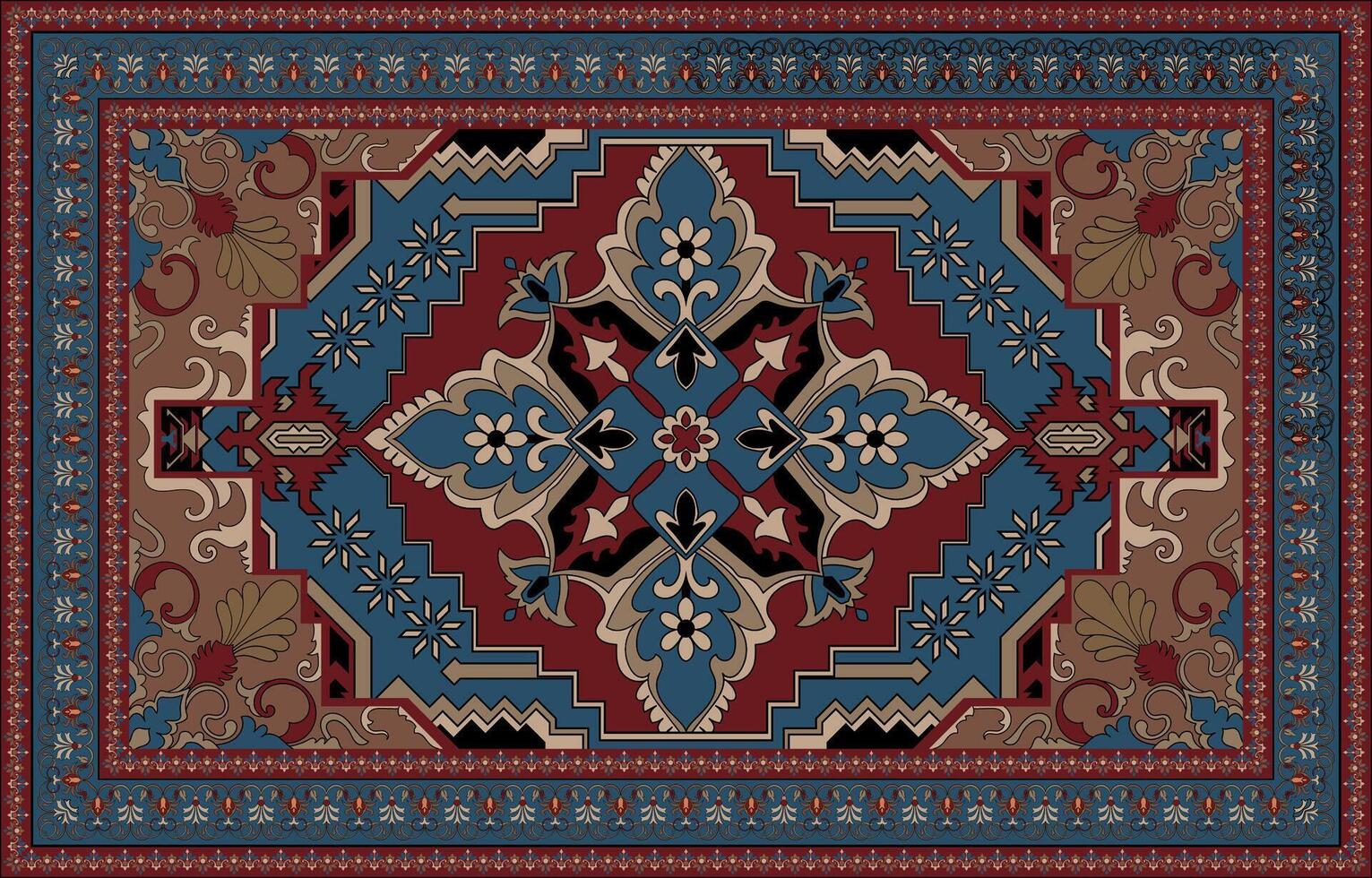 Asian carpet. Red abstract pattern mat. Traditional ethnic tribal pattern. Aztec vector