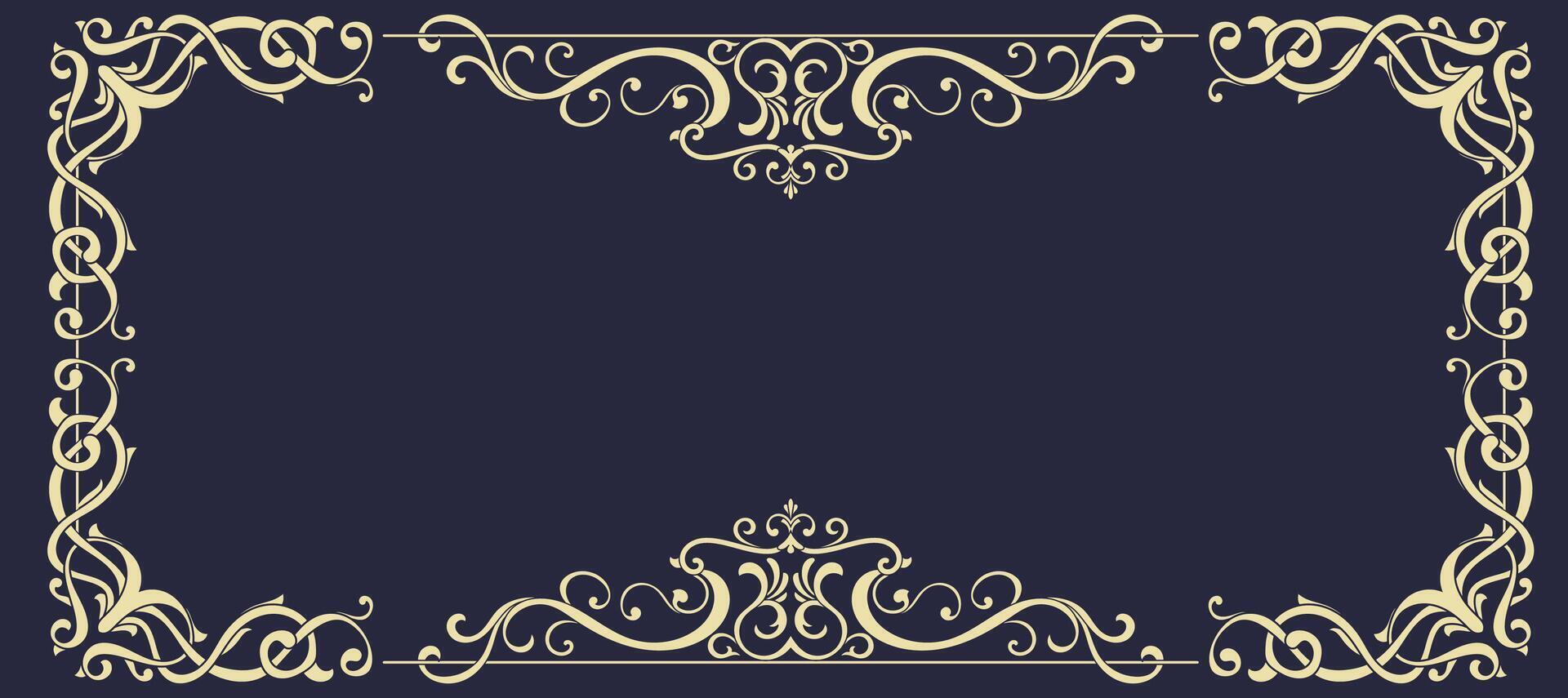 abstract golden frame lines Navy blue background element vector