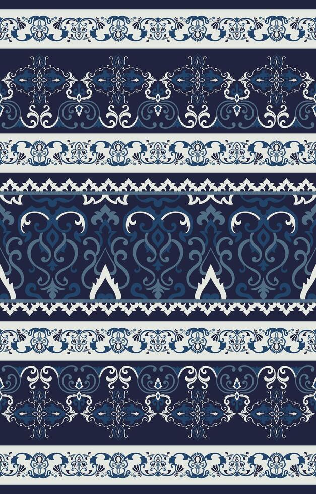 Seamless navy blue damask, abstract elements for embroidered and ethnic printed fabric patterns. vector