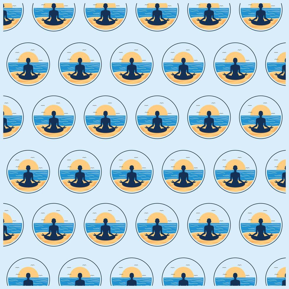 Yoga Beach in Circle flat design background with decorative abstract design, seamless pattern background illustration vector