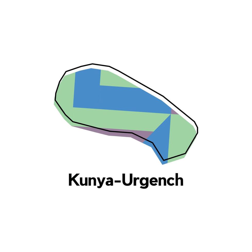 Map of Kunya Urgench Geometric modern design template, national borders and important cities illustration vector