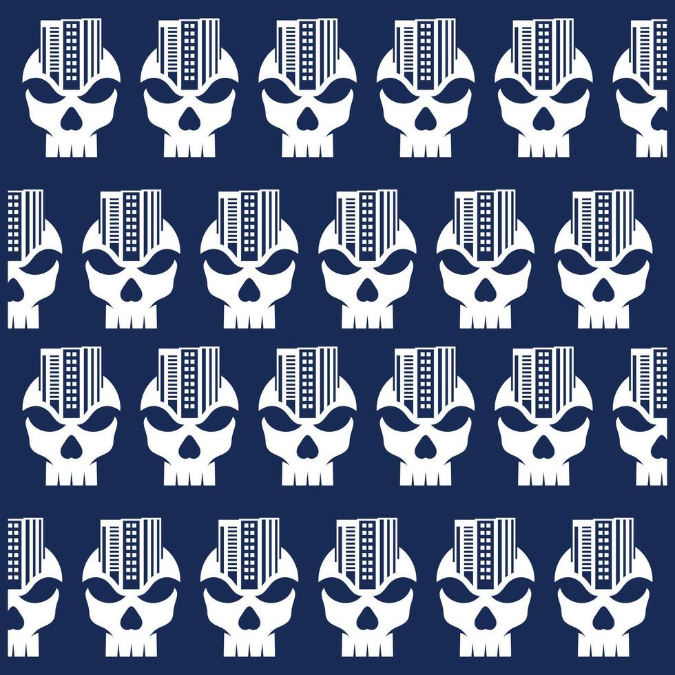 Skull Head City flat design background with decorative abstract design, seamless pattern background illustration vector