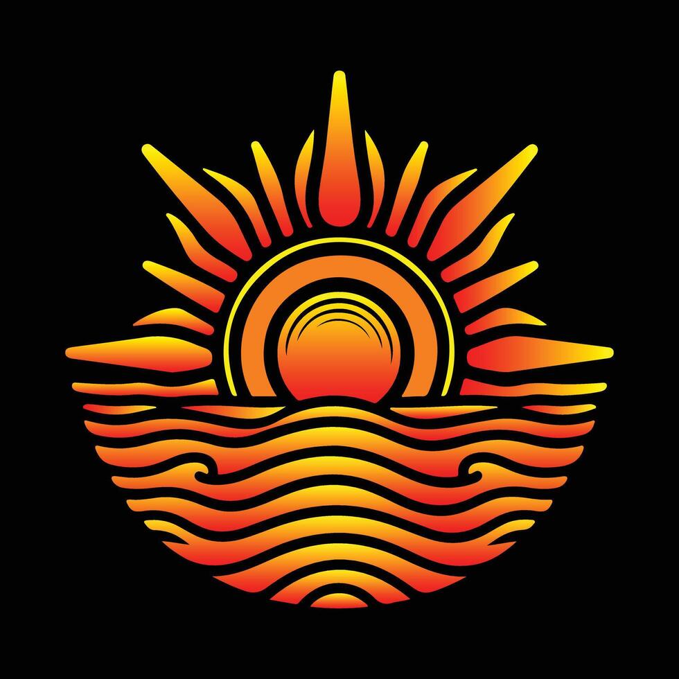 Sun and sea-stylized waves illustrator vector