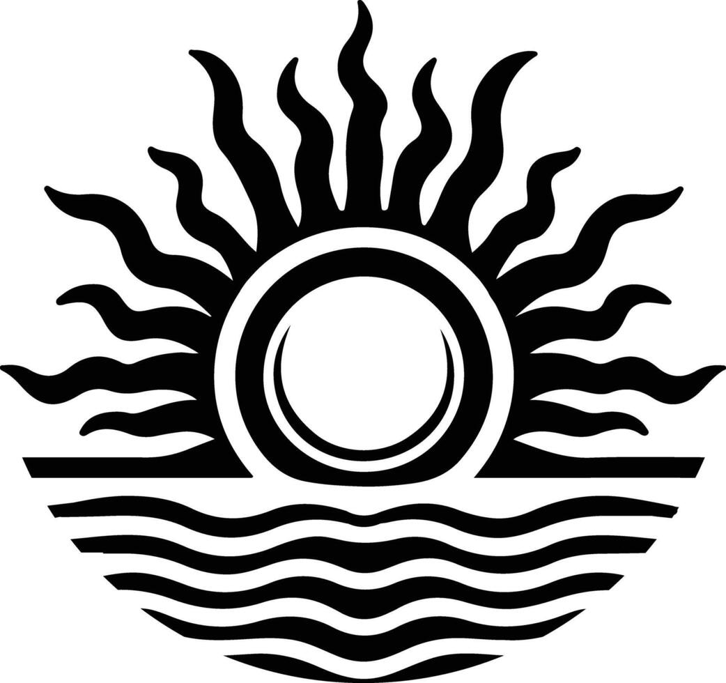 Sun and sea-stylized waves illustrator vector