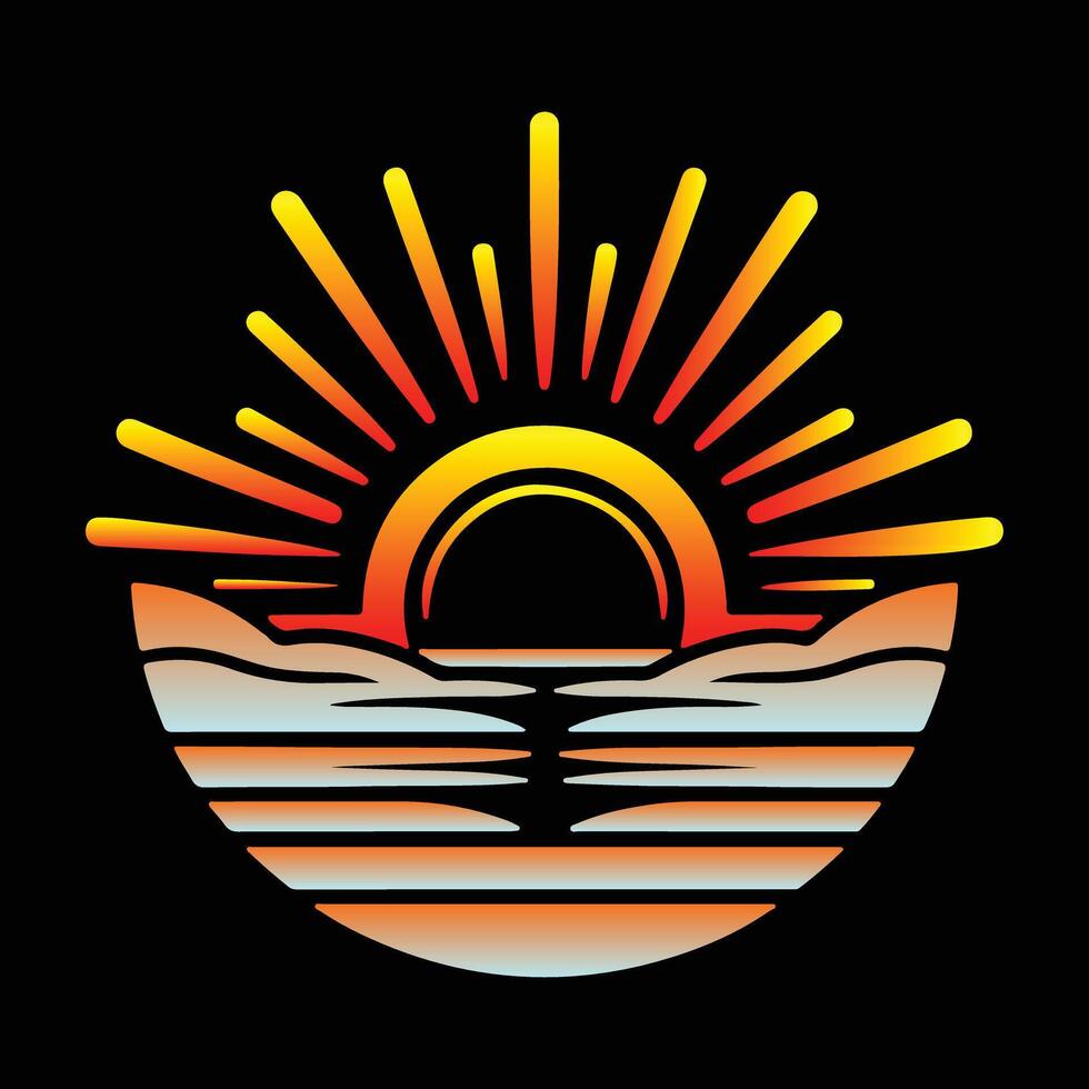 Sun and sea-stylized waves illustrator vector