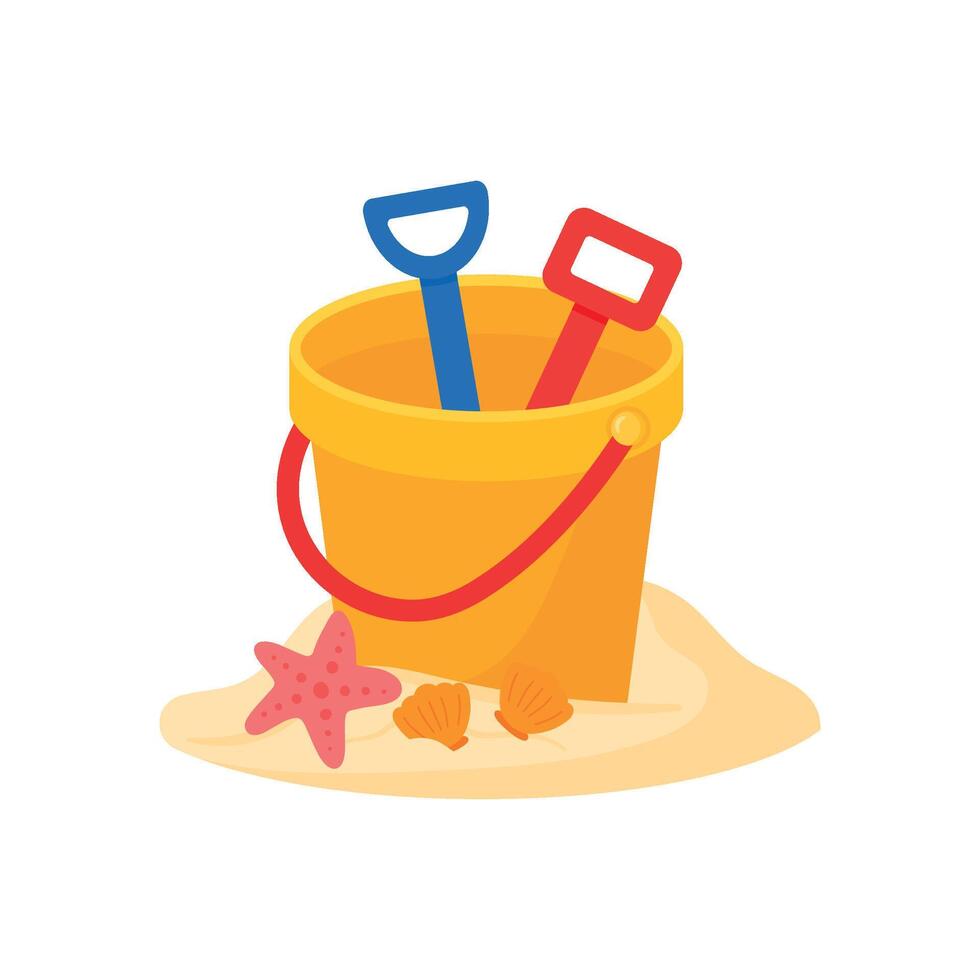 Sand bucket with shovel icon illustration for kids summer beach vacation vector