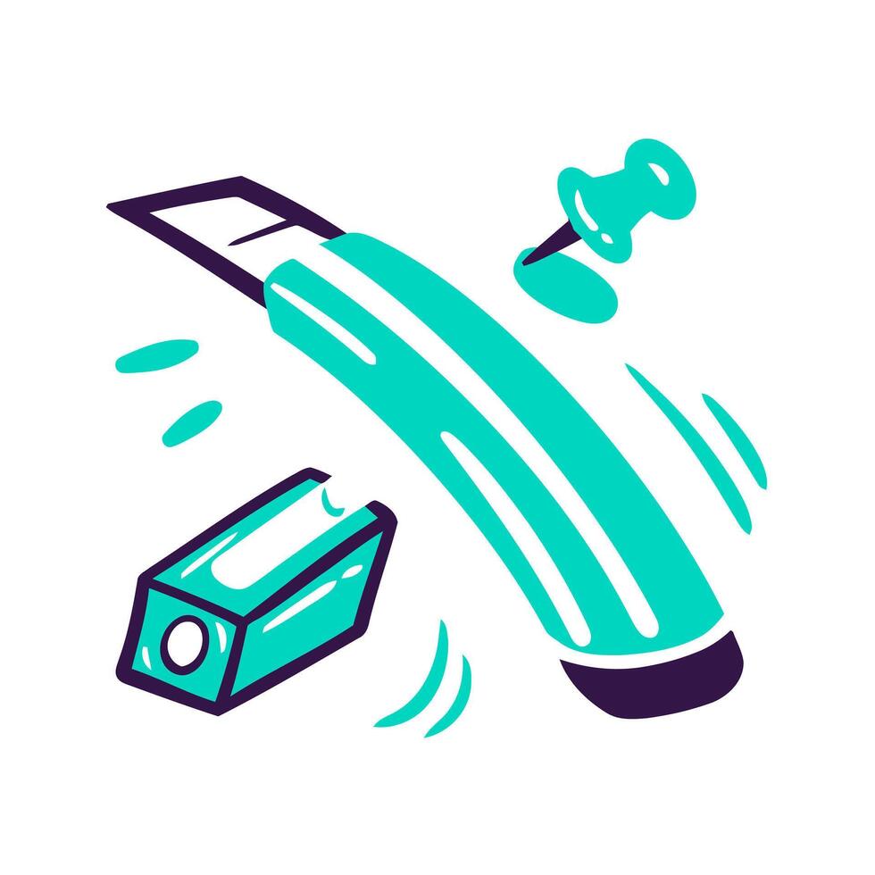 Handdrawn Stationery Cutter and Pin Illustration Icon vector