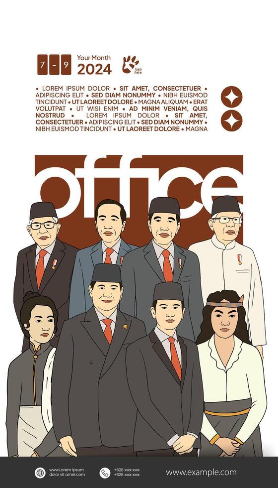 Corporate event template layout design with man woman portrait illustration vector
