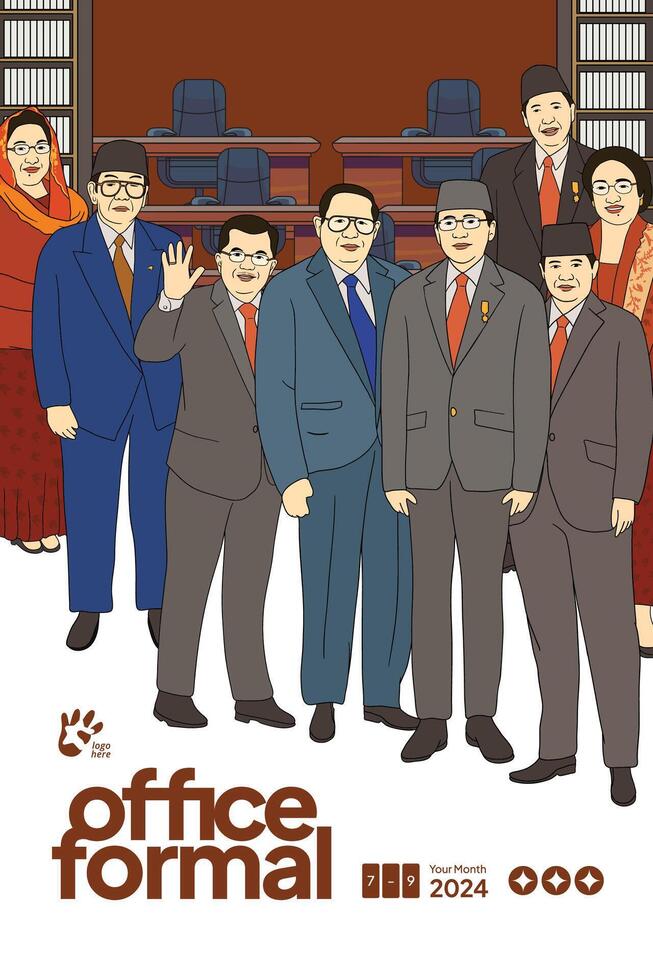Indonesian Business team handdrawn illustration for social media post vector