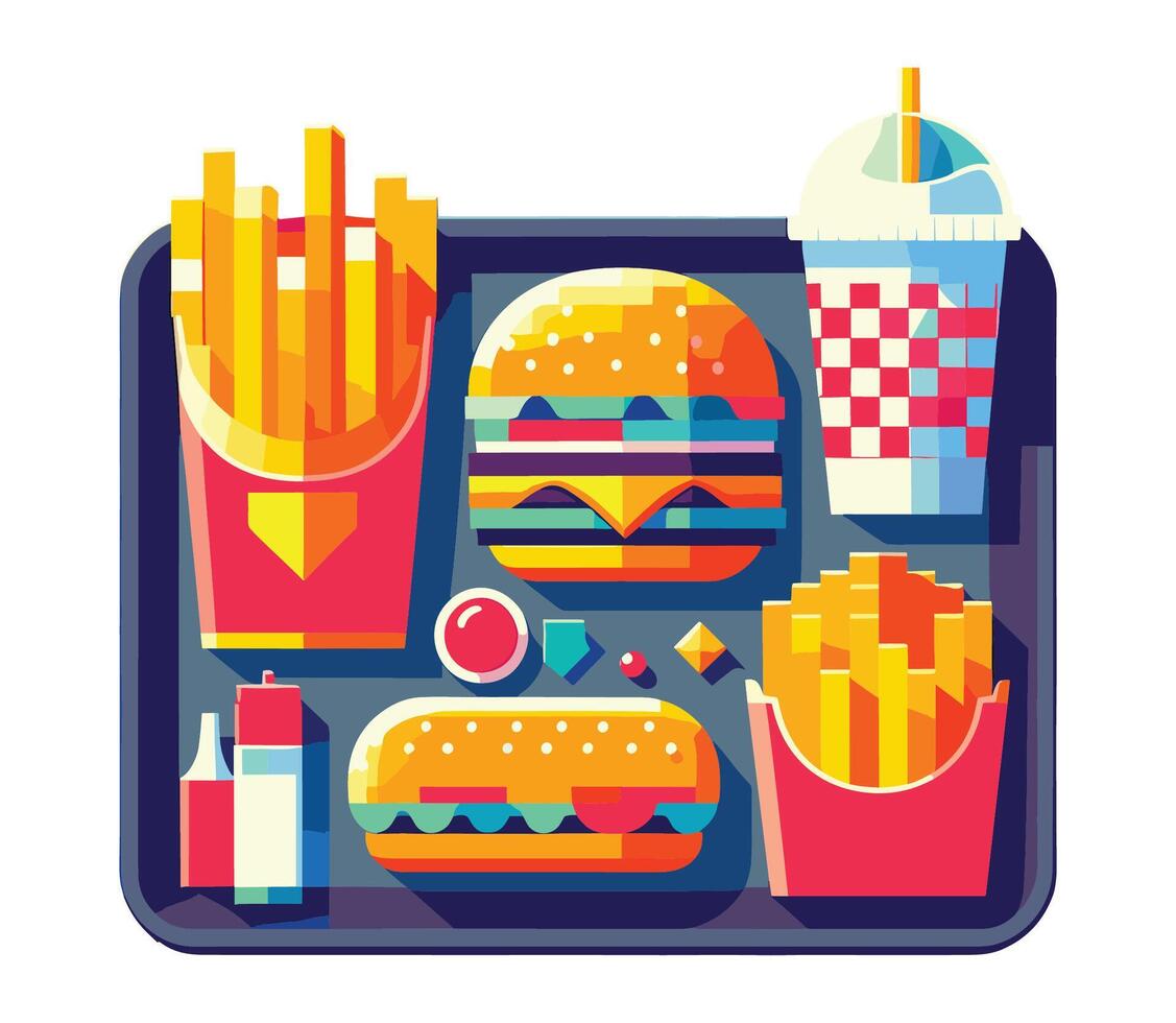 Fast Food Meal with Burgers and Fries vector