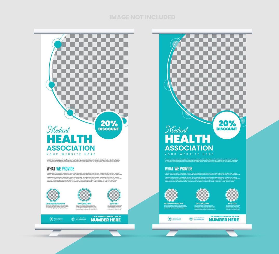 Corporate modern medical abstract, infographics Vertical display Trend Rollup and X-banner set, stand, Signboard, vector